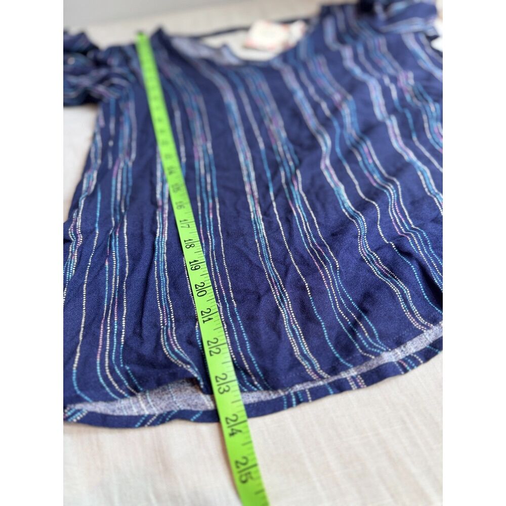 Pink Rose Women's Medium Blue White Dot Stripe Rayon Long Sleeve V Neck Top - Picture 2 of 8